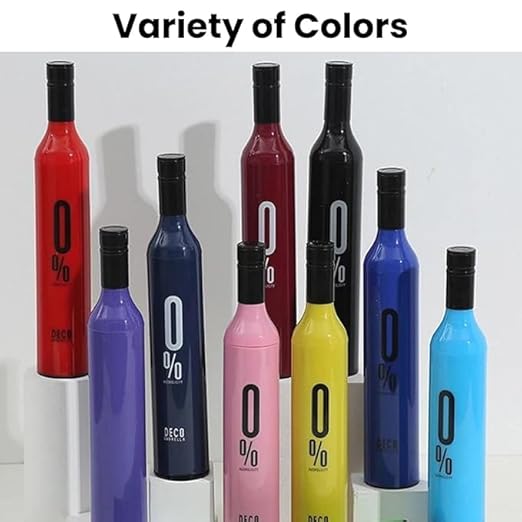 10647 Foldable Wine Bottle Shaped Umbrella, Multi-Colour Design, Compact Travel Size