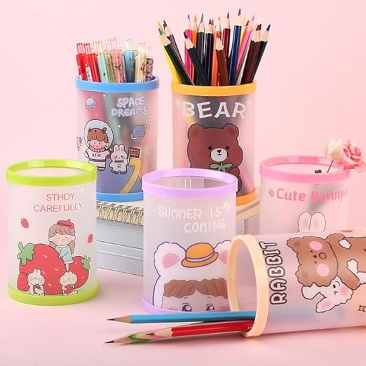 KT-1201 Cartoon Character DIY Pen Stand, Pencil holder (Random colour), 2 part- (DIY Plastic holder) Random Design
