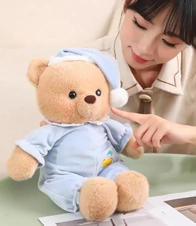 11251 Goodnight Bear Soft Toy Cute Sleepy Bear Plush Teddy Bear with Blue Pajamas and Nightcap, Soft Stuffed Animal, Baby Room Décor, Birthday Gifts for Kids, Boys, Girls, Decorative Items 30Cm {peach/ Blue}