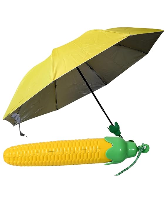 10591 3 Fold Corn Shaped Folding Umbrella,Sun Umbrella UV Parasol Vegetables Fruit Shape Parasols for Women, yellow umbrella