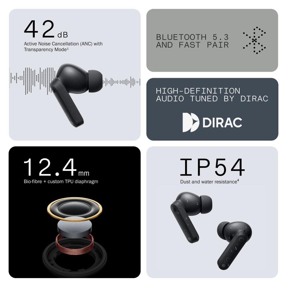20344 Wireless headphones with 42 dB ANC, Transparency mode, Ultra Bass Technology 2.0, HD Audio from DIRAC, IP54 and connection to two devices - Light Grey