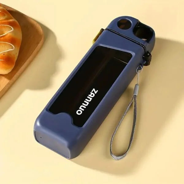 20060 H2O flow bottle, Rectangle Water Bottle, Unbreakable Plastic, Double-Walled Locking Lid, Leakproof with Straw,(MULTI)