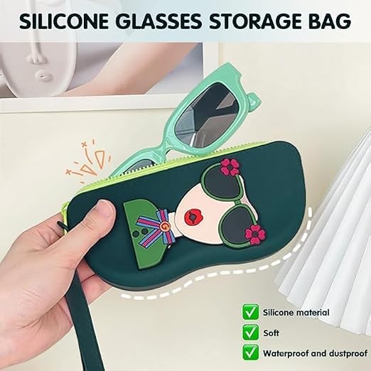 20781 Cute Silicone Sunglass Case with Zipper & Wrist Strap, Soft Protective Glasses Holder for Women, Men & Kids | Waterproof Eyeglass Pouch with Cleaning Cloth | Travel & Everyday Use (MULTI COLOR)