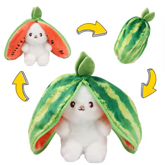 20339 Reversible Rabbit Soft Plush Toy for Baby Girls – Green Watermelon Bunny Teddy with Zipper | Cute Stuffed Plushie Birthday Gift Décor for Toddlers & Kids