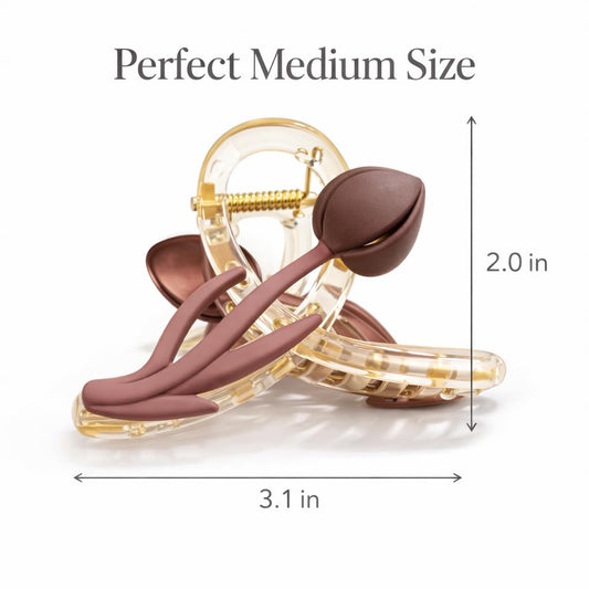 20962 {pack of 12} Floral Hair Claw Clip for Women, Transparent Acrylic Clutcher with Strong Grip, Matte Tulip Design
