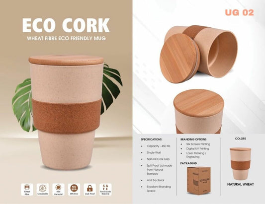 20868 Eco-Friendly Mug, Spill-Proof, Made of Wheat Fiber with Bamboo Lid for Coffee, Tea, Shakes and Cold Drinks (450 ML)