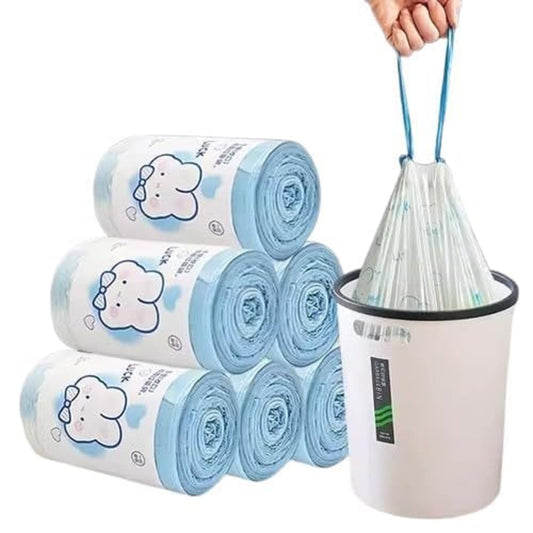 21030 Drawstring Garbage Bags, 1 Roll, Tear-Resistant Disposable Bin Liners with Detachable Handles for Wet and Dry Waste, Kitchen Dustbin, Shopping and Home Use