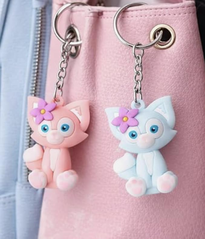 20893 {Pack of 12} Cute Cat Keychain for Girls & Kids – Soft PVC Cartoon Animal Key Ring with Flower Design, Multicolor Keychain for Bag, Car, Bike & Gift Use