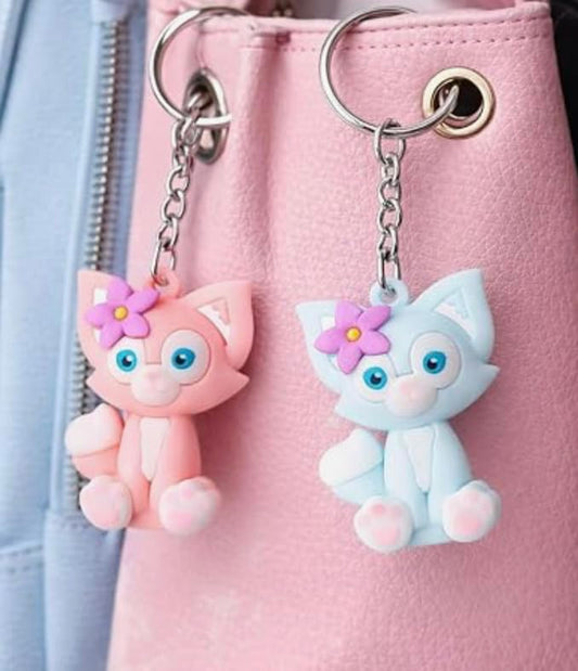 20893 {Pack of 12} Cute Cat Keychain for Girls & Kids – Soft PVC Cartoon Animal Key Ring with Flower Design, Multicolor Keychain for Bag, Car, Bike & Gift Use