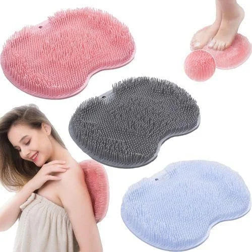 1128 Shower Foot Scrubber, Wall-Mounted Back Scrubber, Silicone Bath Massage Cushion Brush with Suction Cups, Bathroom Wash Foot Mat Exfoliating Dead Skin Foot Brush {Multicolor}