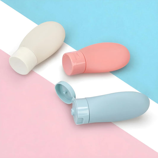 20739 (3 PCS) Travel Bottle Set 60ml Empty Silicone Plastic Shampoo Shower Gel Lotion Refillable Liquid Container Squeeze Cosmetic Portable Tube Small Size Leakproof for Travelling