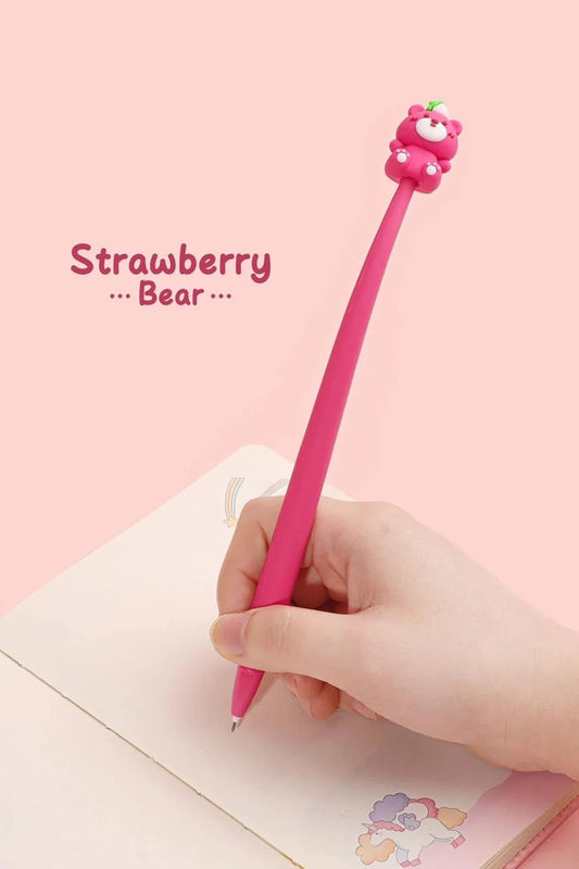KK-7244 Strawberry Bear Gel Pen – Silicone Gel Pen for Smooth Writing with Cute Topper