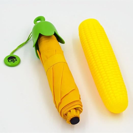 10591 3 Fold Corn Shaped Folding Umbrella,Sun Umbrella UV Parasol Vegetables Fruit Shape Parasols for Women, yellow umbrella
