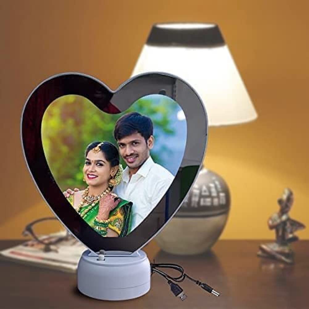 20199 Heart Shape Magic Photo Frame & Mirror| Personalized LED Photo Lamp | Custom Couple Photo Gift | Anniversary, Birthday