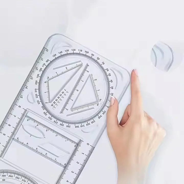 10507 Geometric Ruler – Transparent Multi-Angle Measuring Tool for Artists, Designers, and Students
