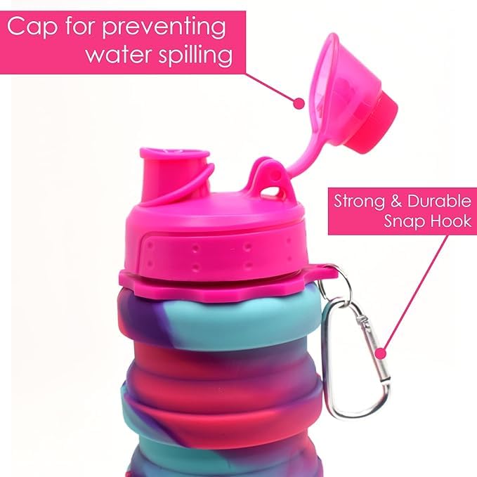 20051 Water Bottle, Solid Color Silicone Foldable Water Bottle For Sports, Trekking, Cycling, Outdoor