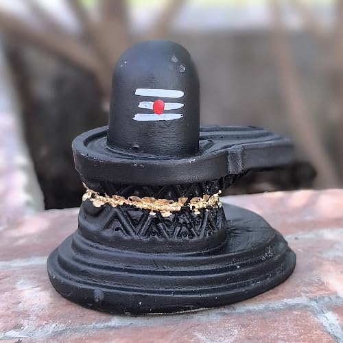 HICKORY Small Black Shivling with Tilak - Handpainted Polyresin Lord Shiva Shivlingam Statue for Home Pooja, Temple Decor, Black with Tilak, Special for Sawaan Mahashivratri