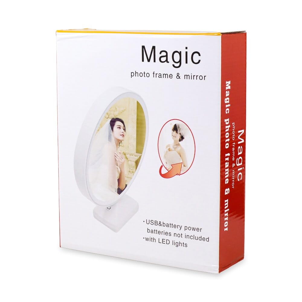 20198 Magic Mirror Photo Frame LED Light | Personalized LED Photo Lamp | Custom Couple Photo Gift | Anniversary, Birthday