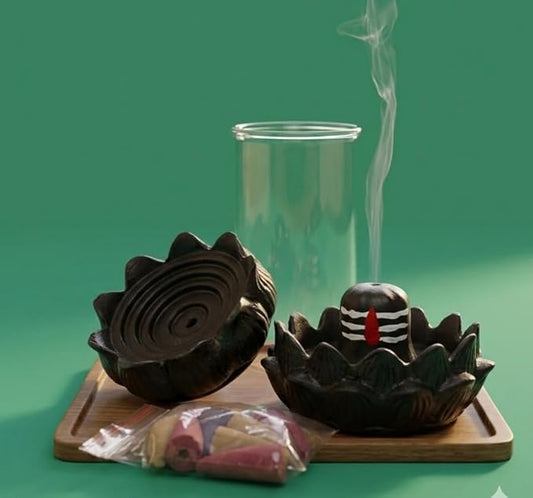 21037 Shiva Smoke Fountain Polyresin Back Flow shivling Incense Holder with 10 Back Flow Incense Cones