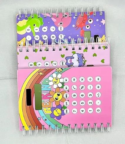 20770 Calculator Notebook Diary – Spiral Bound Notepad with Silicon Button Calculator | Unicorn Design Stationery for Kids, Girls & Students {Random Color}