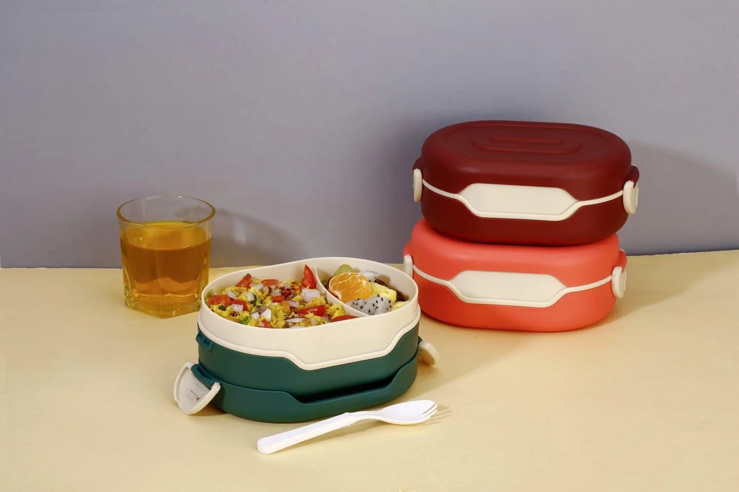 10464 KITCHENWARE Plastic Insulation 2 Compartment Lunch Boxes Leak Proof Reusable Freezer Safe Lunch Box for Kids