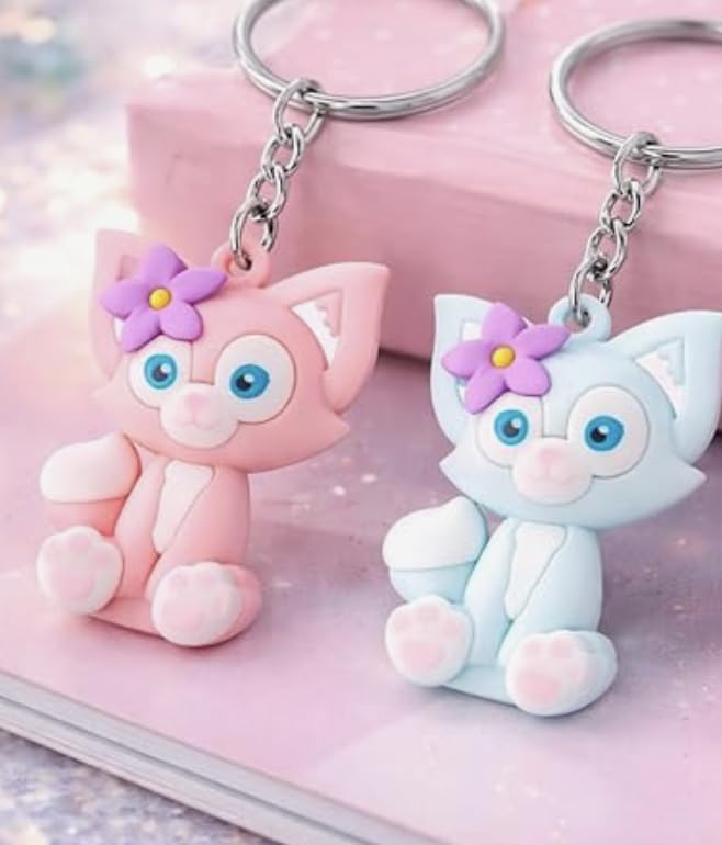 20893 {Pack of 12} Cute Cat Keychain for Girls & Kids – Soft PVC Cartoon Animal Key Ring with Flower Design, Multicolor Keychain for Bag, Car, Bike & Gift Use