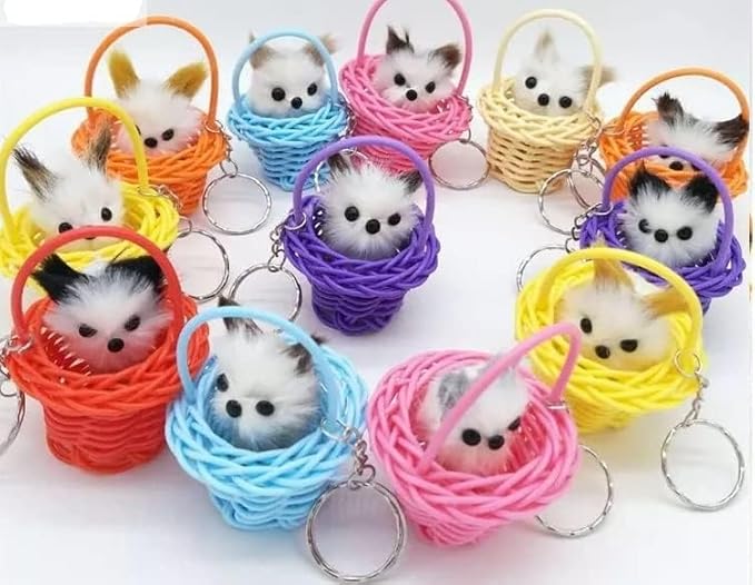 11323 Birthday party Return gift ideas bulk for kids children boys girls Cute Kitty in Sitting Basket Keychain