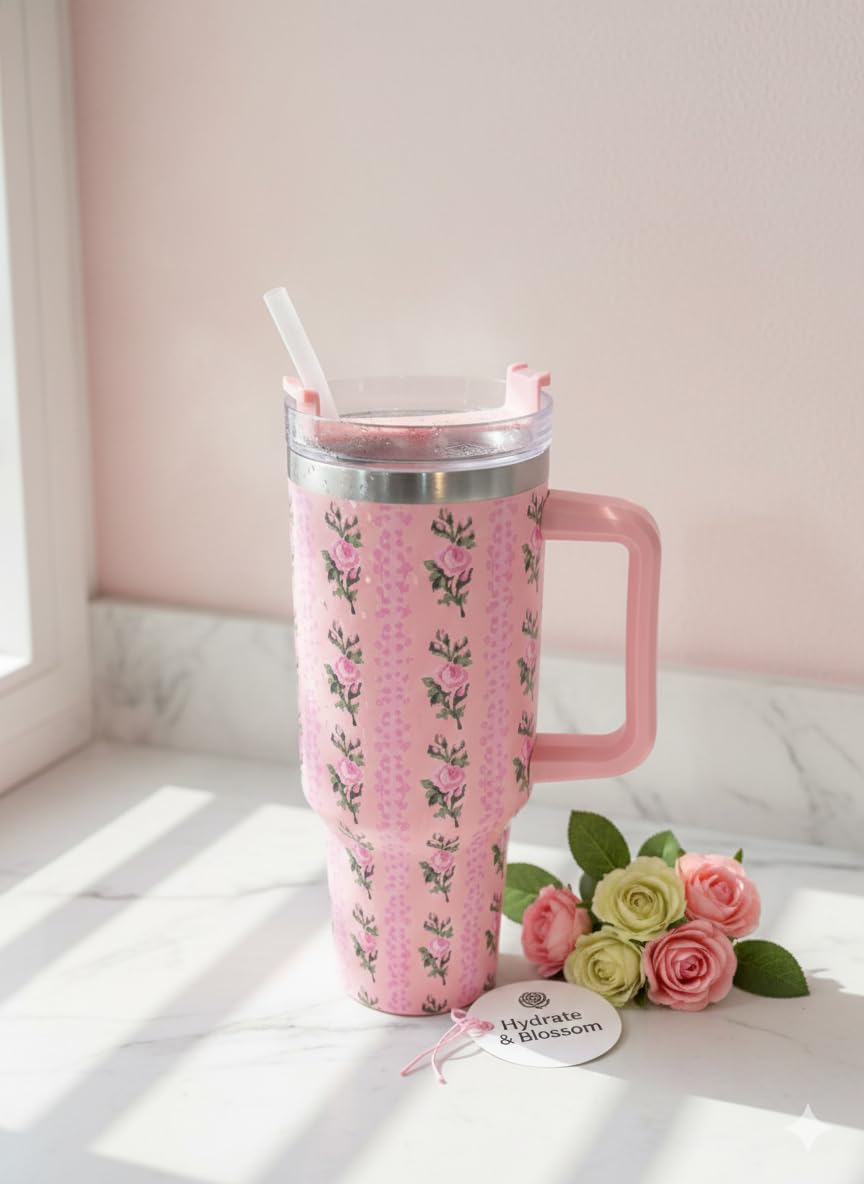 20362 Lucifer Professional 1200 ml Stainless Steel Insulated Tumbler with Handle, Floral Print, Double-Wall Vacuum, Leak-Proof {Multicolor}