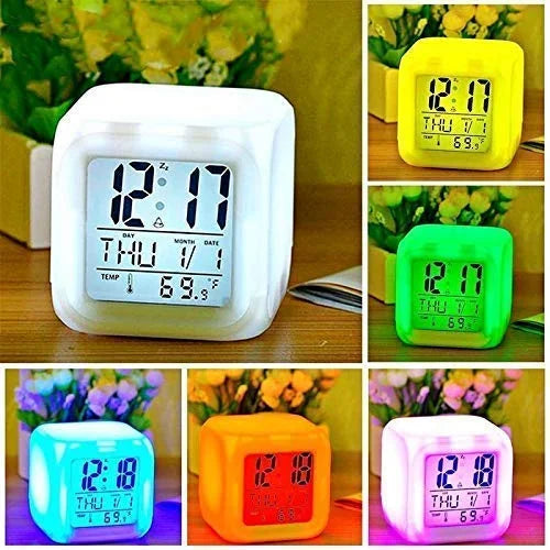 11258 Colour Changing LED Digital Alarm Clock with Date, Time -Multicolor