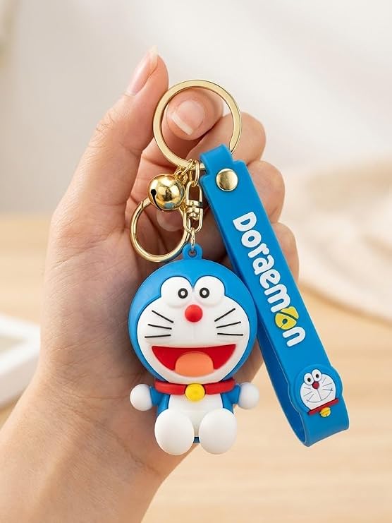 21326  3D Doraemon Silicone Keychain with Strap | Cute Anime Keyring & Bag Charm for Car, Bike, Backpacks | Gift for Kids, Boys, and Girls