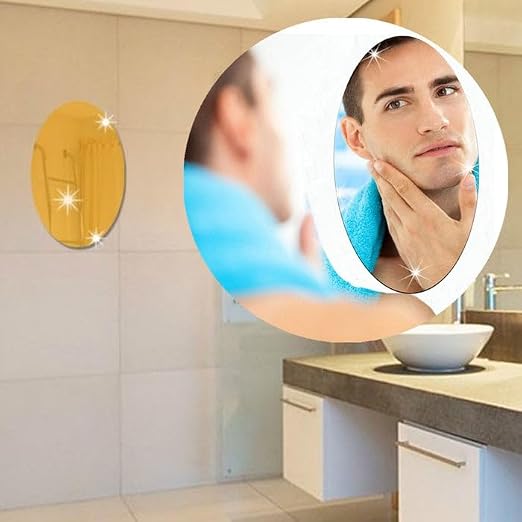 20923 Oval Shape Adhesive Glass Mirror Sticker for Wall on Bathroom Bedroom Living Room Basin Mirror Bathroom Wall Mirror Stickers Unbreakable 30cm X 20cm