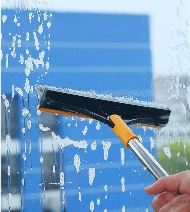 20378 Bathroom Cleaning Brush with Wiper 2 in 1 Tiles Cleaning Brush Floor Scrub Bathroom Brush with Long Handle 120° Rotate Bathroom Floor Cleaning Brush with Wiper