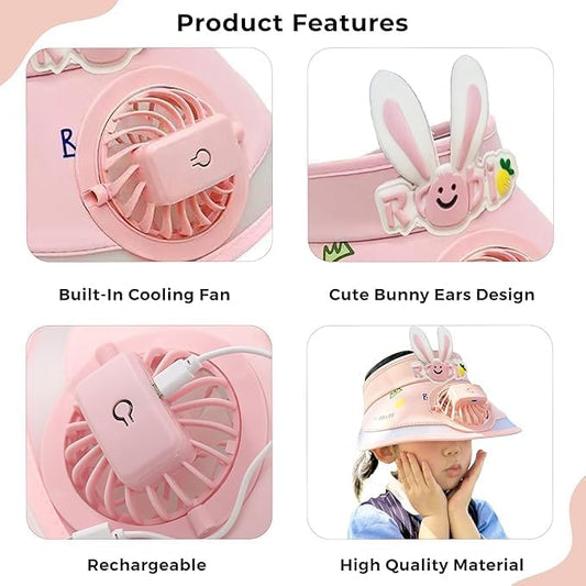 21336 USB Rechargeable Cute Cartoon Styled Sun Visors Cap with 3 Gear Adjustable Wind Speed Fan UV Sun Protection Sunshade Hat Mini Empty Top Random Colur Multicolour