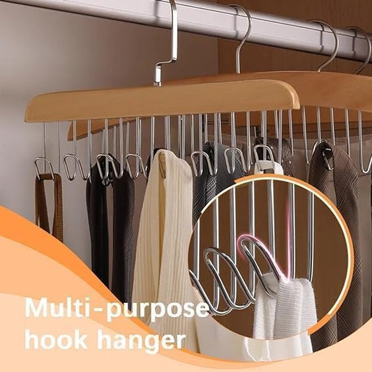 20877 Multi Purpose 8 Hook Wooden Hangers,Wooden Belt Hanger, Tie 8 Hook Hanger,Closet Hangers, Foldable Hooks Wood Hanger