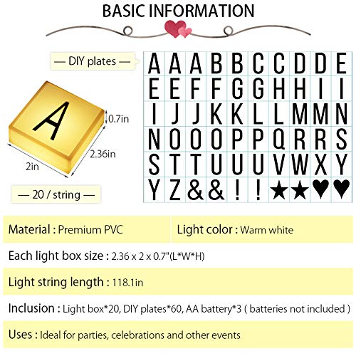 21099 Creation Core 15 Led Letter Light Box String with 60 Letters, Numbers & Symbols Free Combination DIY Letter Banner for Home Decor Photoshoots Birthday Party, Warm White