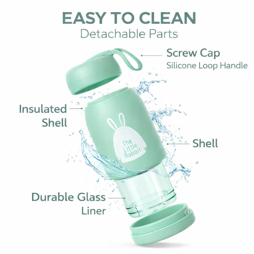 20624 {330ml} Little Print Glass Water Bottle – Leak-Proof, BPA-Free, Food-Grade Silicone, Easy to Carry | Multicolor