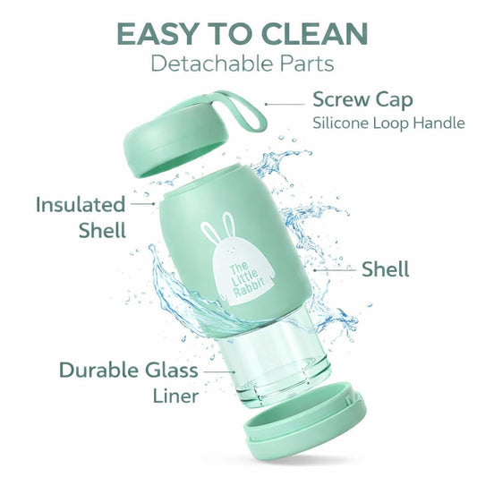 20624 {330ml} Little Print Glass Water Bottle – Leak-Proof, BPA-Free, Food-Grade Silicone, Easy to Carry | Multicolor