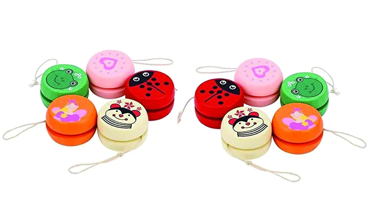 8049 Wooden Yoyo Spinner Toys for Kids (Multicolour) Pack of 12