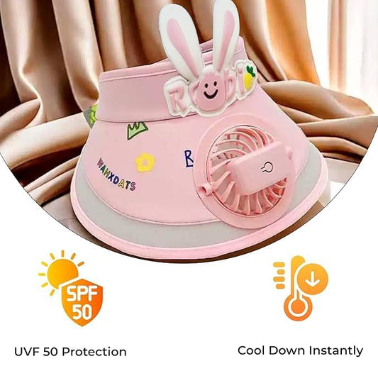 21336 USB Rechargeable Cute Cartoon Styled Sun Visors Cap with 3 Gear Adjustable Wind Speed Fan UV Sun Protection Sunshade Hat Mini Empty Top Random Colur Multicolour