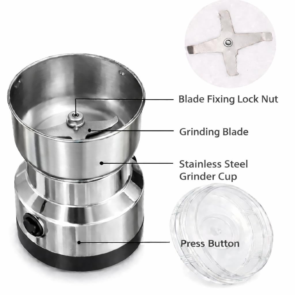 8300 Nima Stainless Steel Multifunctional Electric Grinder & Coffee Maker, Mini Spice and Masala Grinder for Coffee Beans, Nuts and Grains