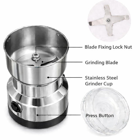 8300 Nima Stainless Steel Multifunctional Electric Grinder & Coffee Maker, Mini Spice and Masala Grinder for Coffee Beans, Nuts and Grains