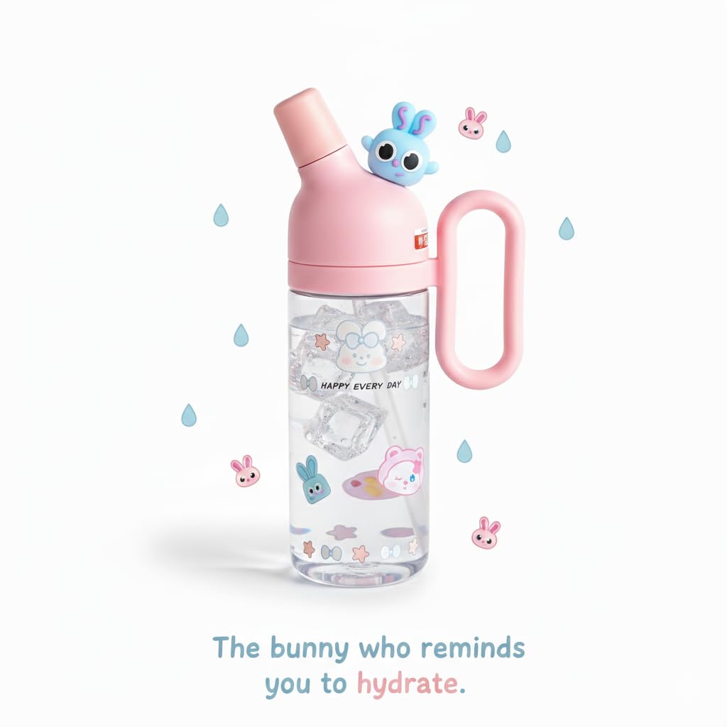 MT110 Cute Bunny Kids Water Bottle | BPA-Free Straw Sipper | Leak-Proof Cartoon Water Bottle for School, Travel & Outdoor Use
