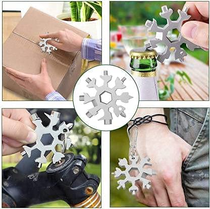 20523 Snowflake Multi-Tool Stainless Steel Snowflake Keychain Tool 18-in-1 Incredible Tool Snowflake Screwdriver Tactical Tool for Outdoor Camping