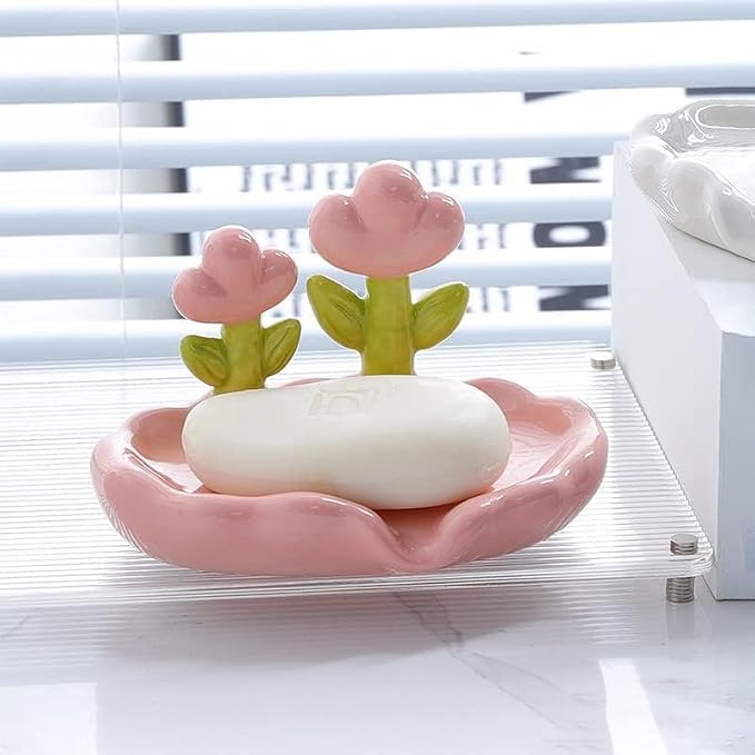 21077 Bathroom Soap Dish,Kitchen Sink Soap Tray,Ceramic Soap Dish Holder,Self-Draining and Multiple Styles for Bathroom Kitchen Accessories Extend Soap Life,Easy Dry