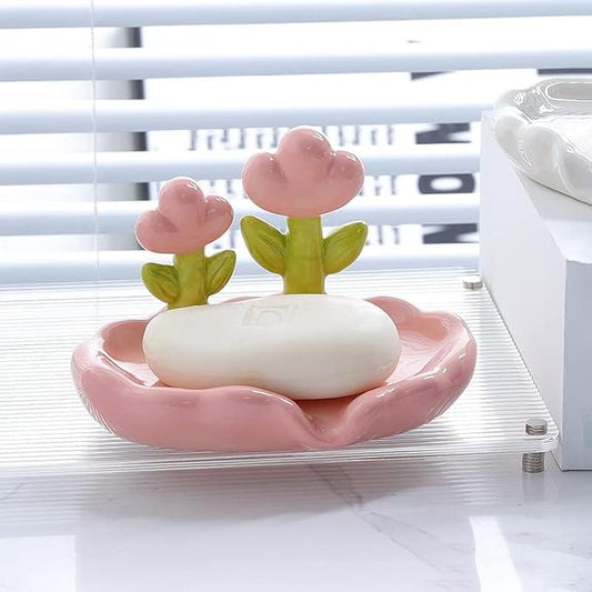 21077 Bathroom Soap Dish,Kitchen Sink Soap Tray,Ceramic Soap Dish Holder,Self-Draining and Multiple Styles for Bathroom Kitchen Accessories Extend Soap Life,Easy Dry