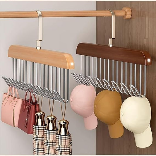 20877 Multi Purpose 8 Hook Wooden Hangers,Wooden Belt Hanger, Tie 8 Hook Hanger,Closet Hangers, Foldable Hooks Wood Hanger