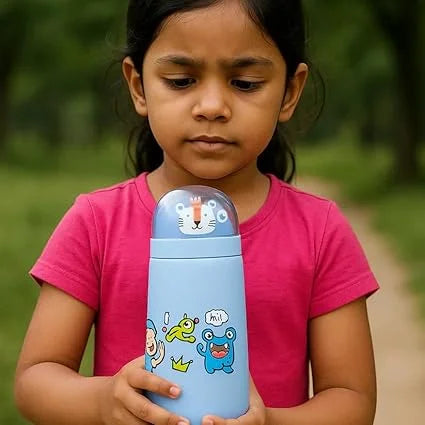 20059 Double Wall Cartoon Glass Water Bottle – 350ml Leak-Proof Cute Bottle for Kids & Adults