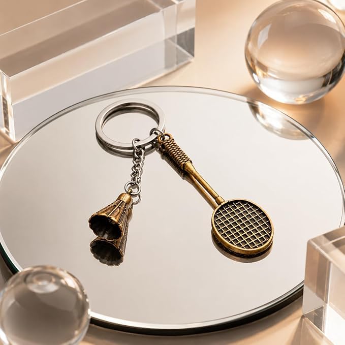 20707 {12 Pcs} Unisex Badminton Keychain for Women & Men | Racket Shuttle Keyring | Antique Finish Metal Sports Key Holder