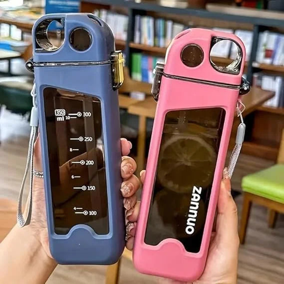 20060 H2O flow bottle, Rectangle Water Bottle, Unbreakable Plastic, Double-Walled Locking Lid, Leakproof with Straw,(MULTI)