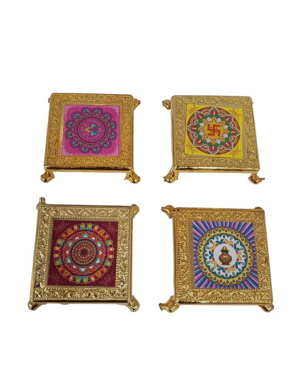 11352 Floral Designs Small Plastic chowki Pooja Decoration Best Gift for Diwali, Festivals {Random Design}